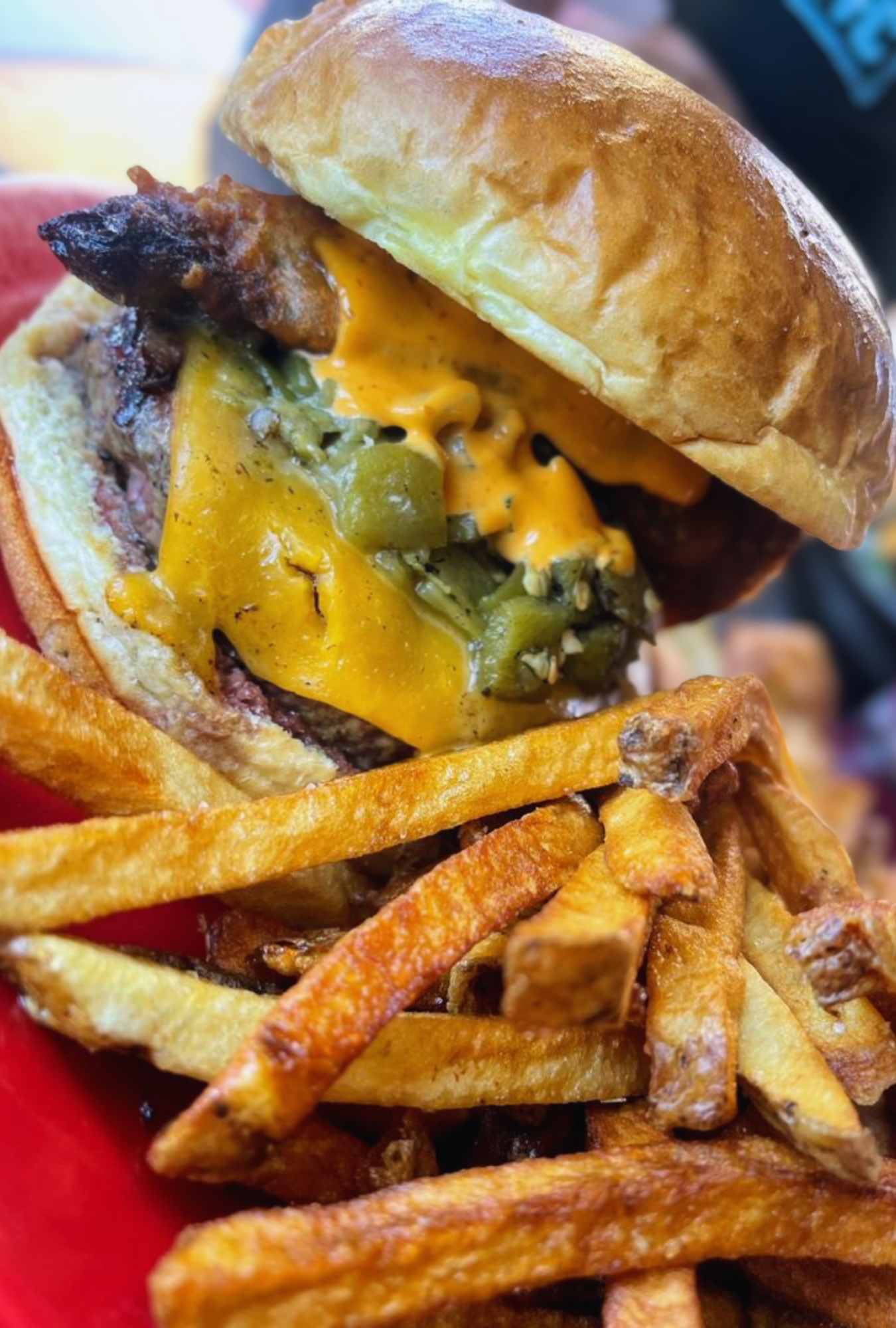 green chili burger at mine shaft tavern in Madrid new mexico