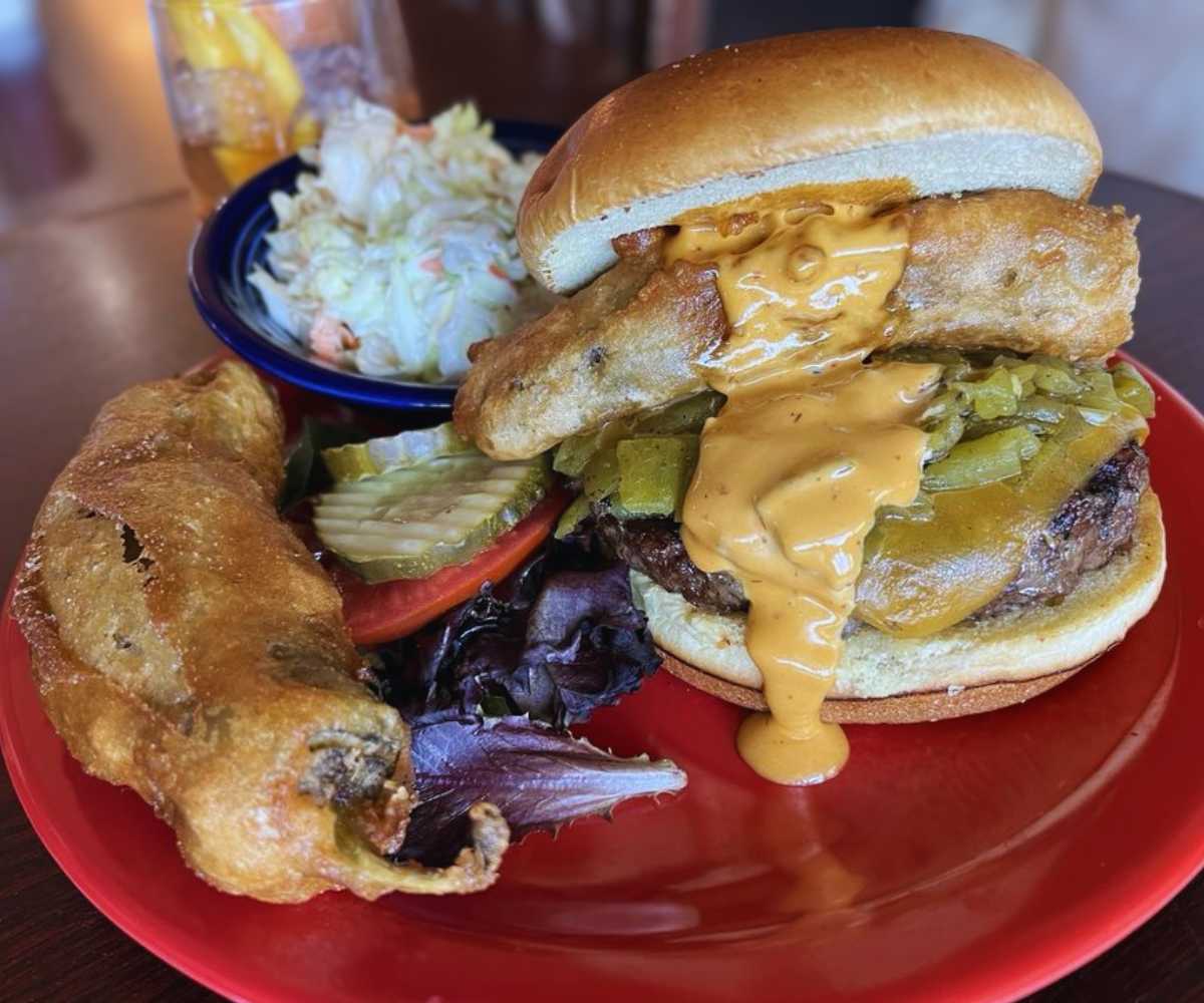 mad chili burger at mine shaft tavern in Madrid new mexico
