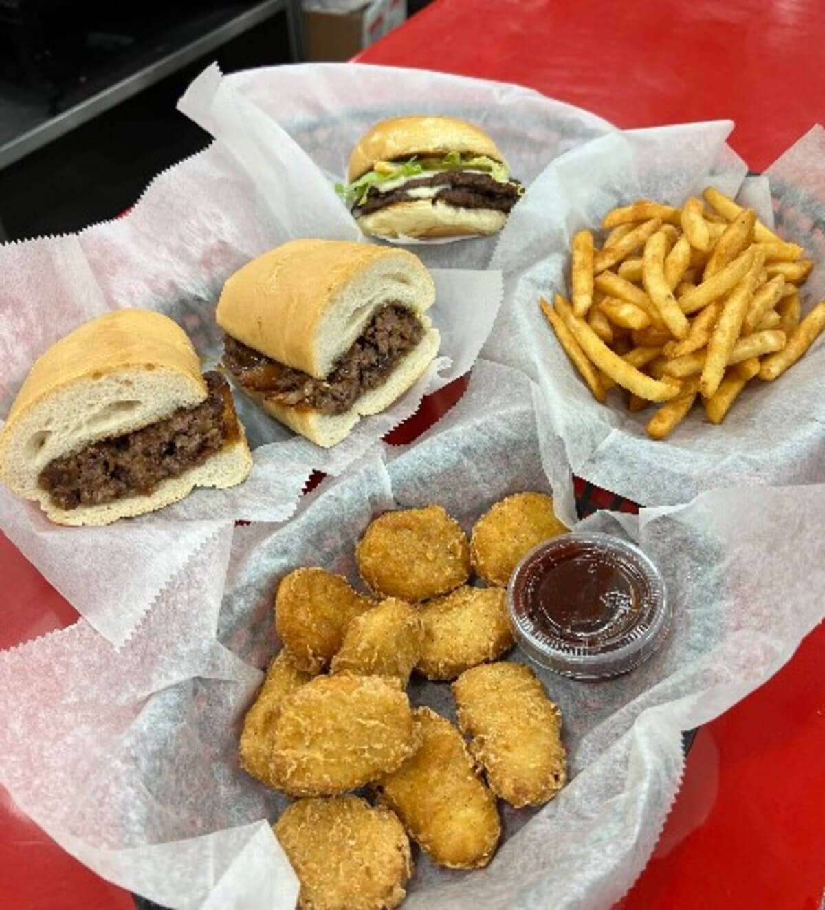 Food at Rooster's Smash Burgers located in Utica, NY.