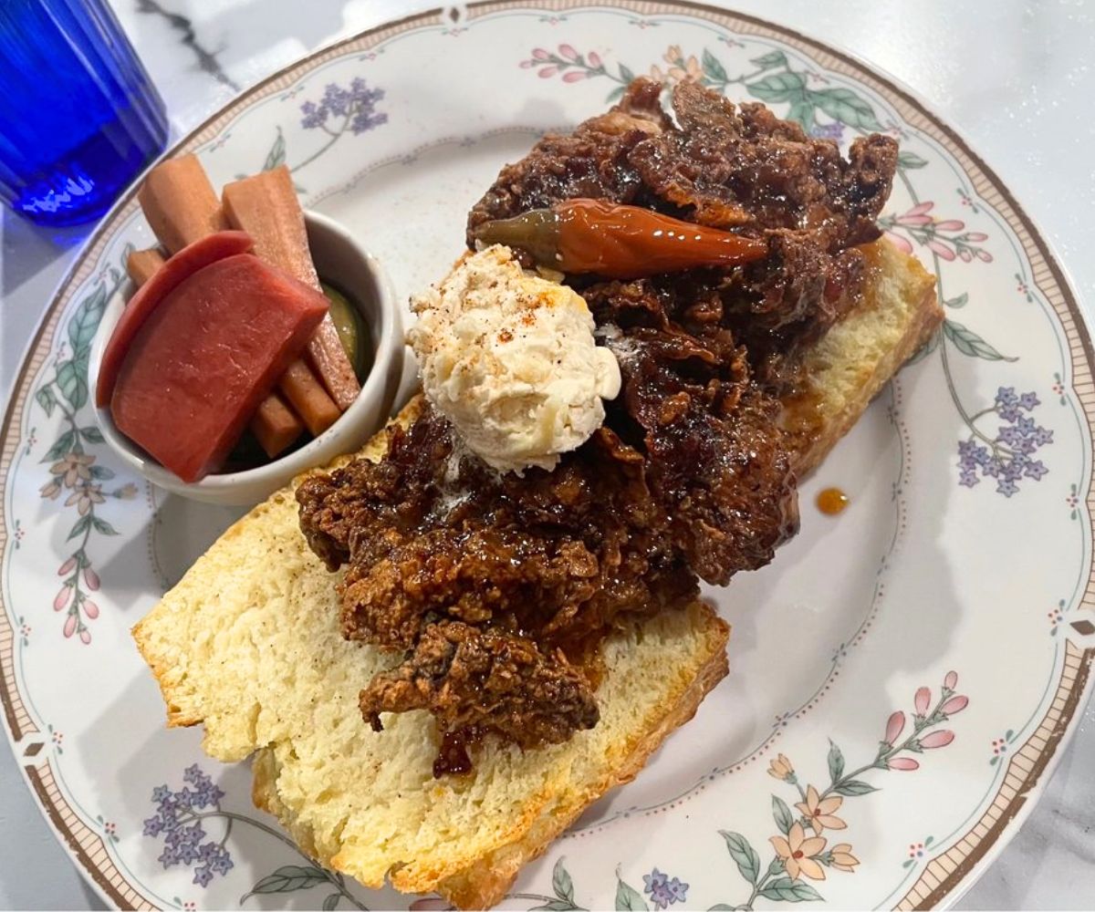 Hot Honey Chicken Biscuit at Peach Blossom Eatery in Newark, DE