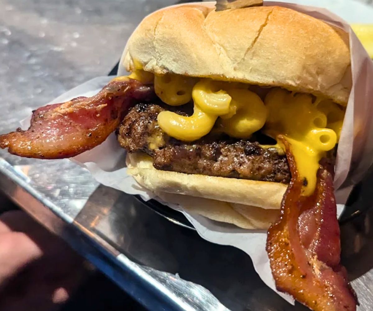 Mac and Cheese Burger at Flatire Burgers in Edmond, Oklahoma