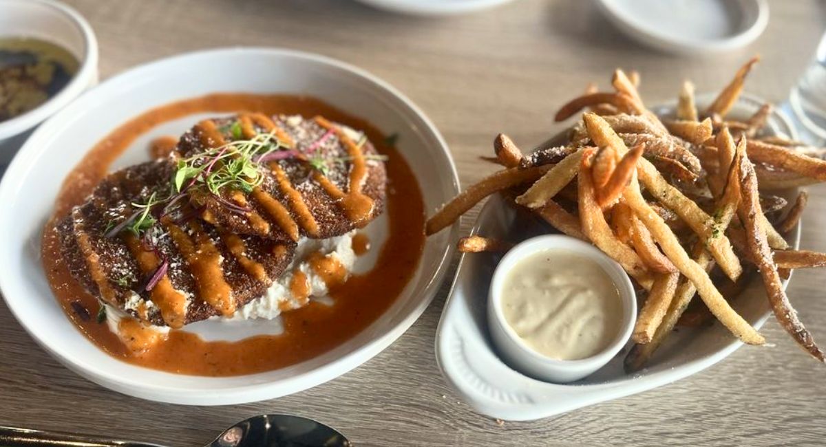 Eggplant appetizer, truffle fries at Osteria Forto in O'Fallon, MO