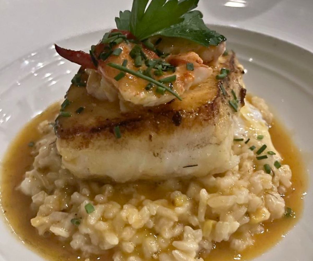Chilean Seabass with lobster risotto at Rossetti Restaurant of Lynn in Lynn, Massachusetts