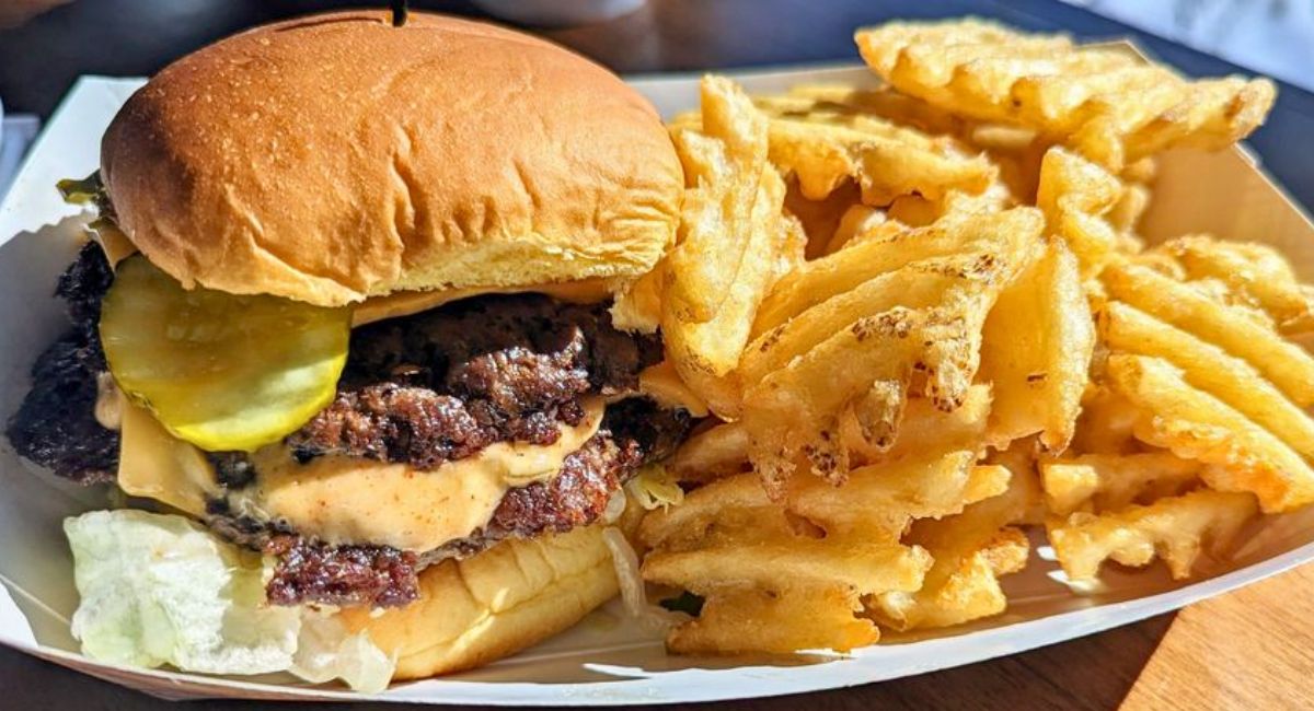 double smashburger at Smash'd Burger Bar in Indianapolis, Indiana