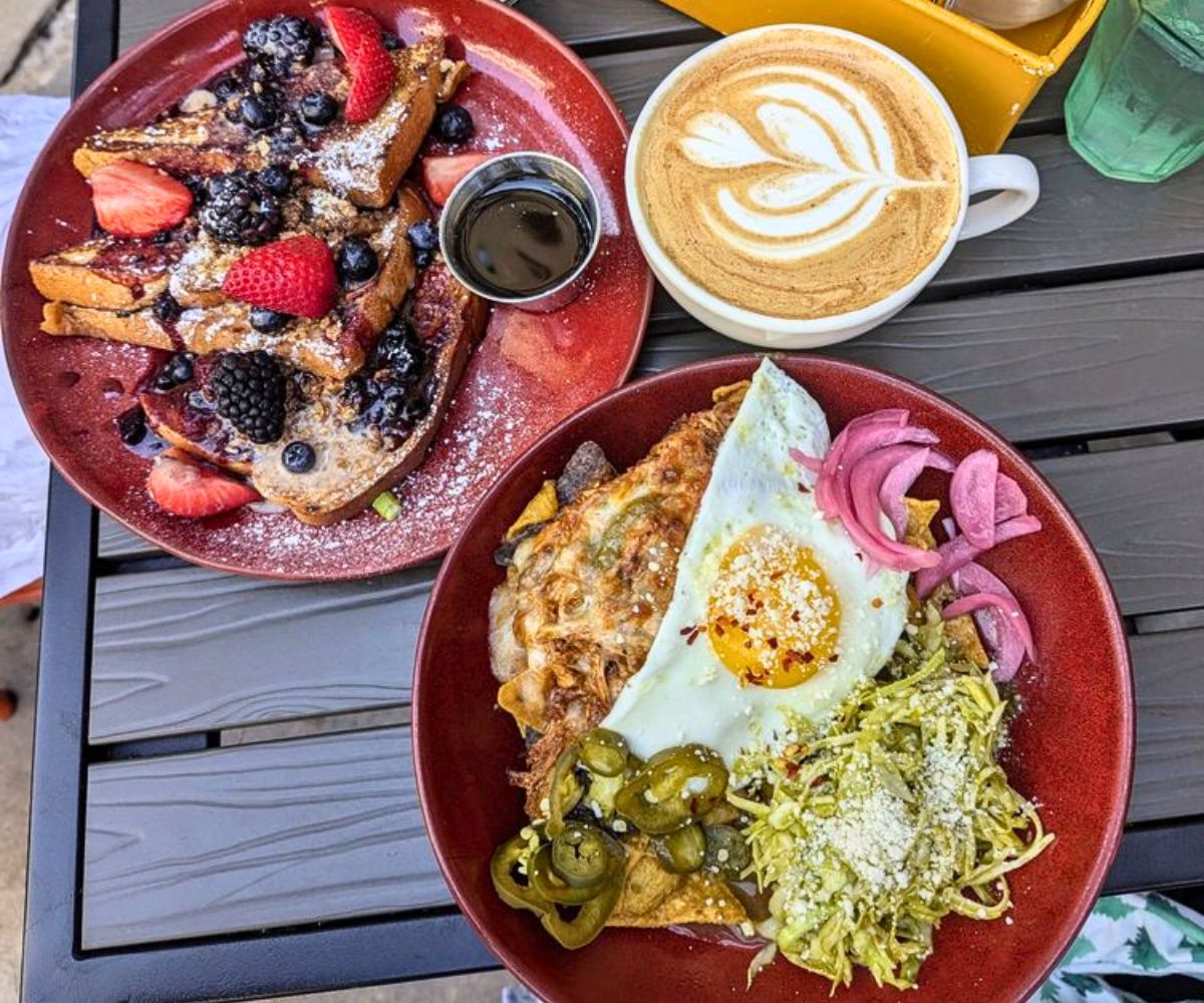 chilaquiles and french toast at Marigold Kitchen in Madison, Wisconsin