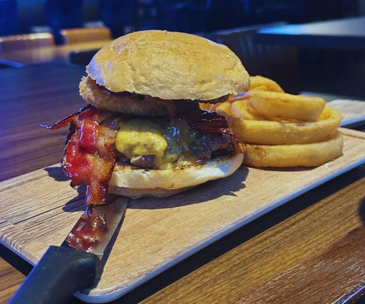 Cowboy Burger with Onion Rings
