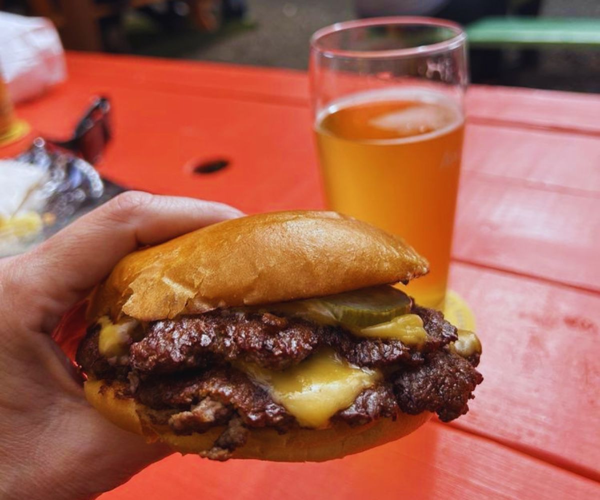 Champs Burgers Close-up of Double Smash Burger