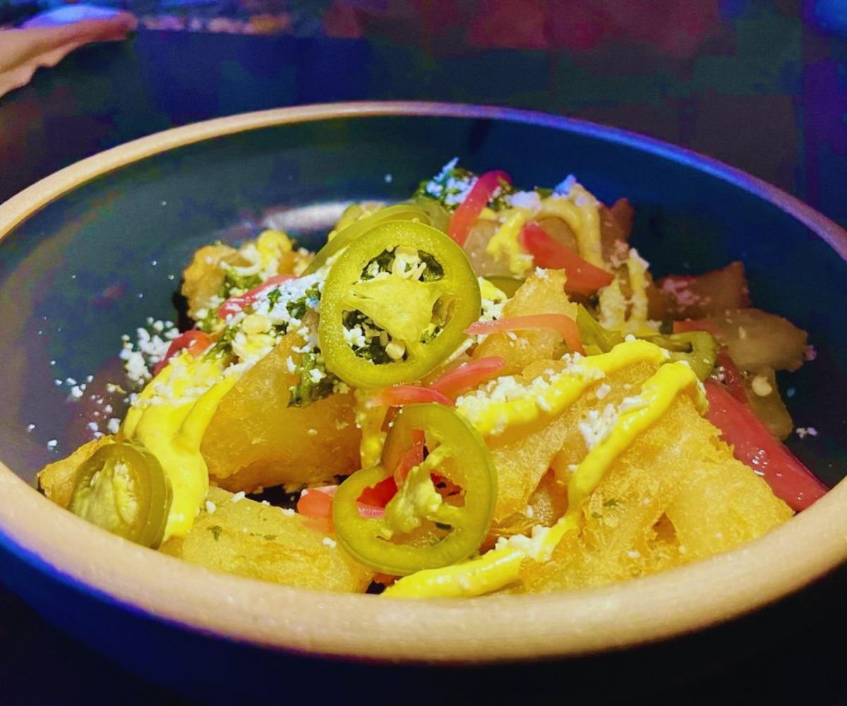 Quemar Loaded Yuca Frita (V) - Aji Amarillo Aioli Queso Fresco Chimichurri Pickled Red Onion & Jalapeño