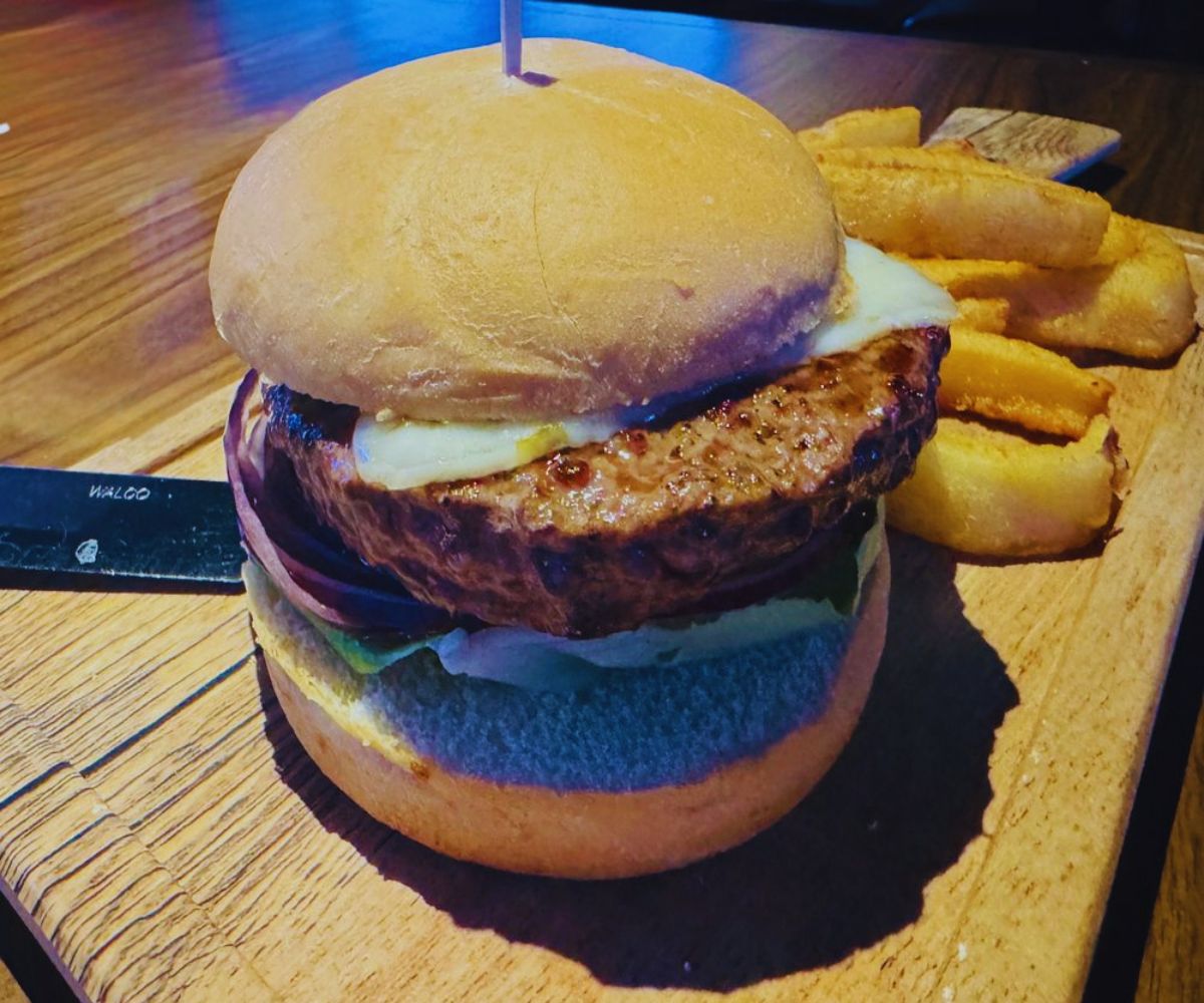 All-American Burger with Onion Rings