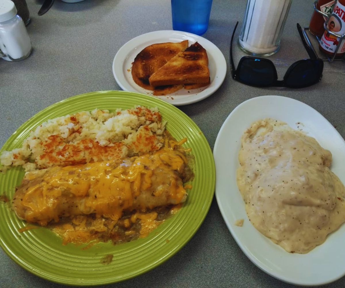 Sandy's Restaurant Mexican Sunrise with Biscuits & Gravy