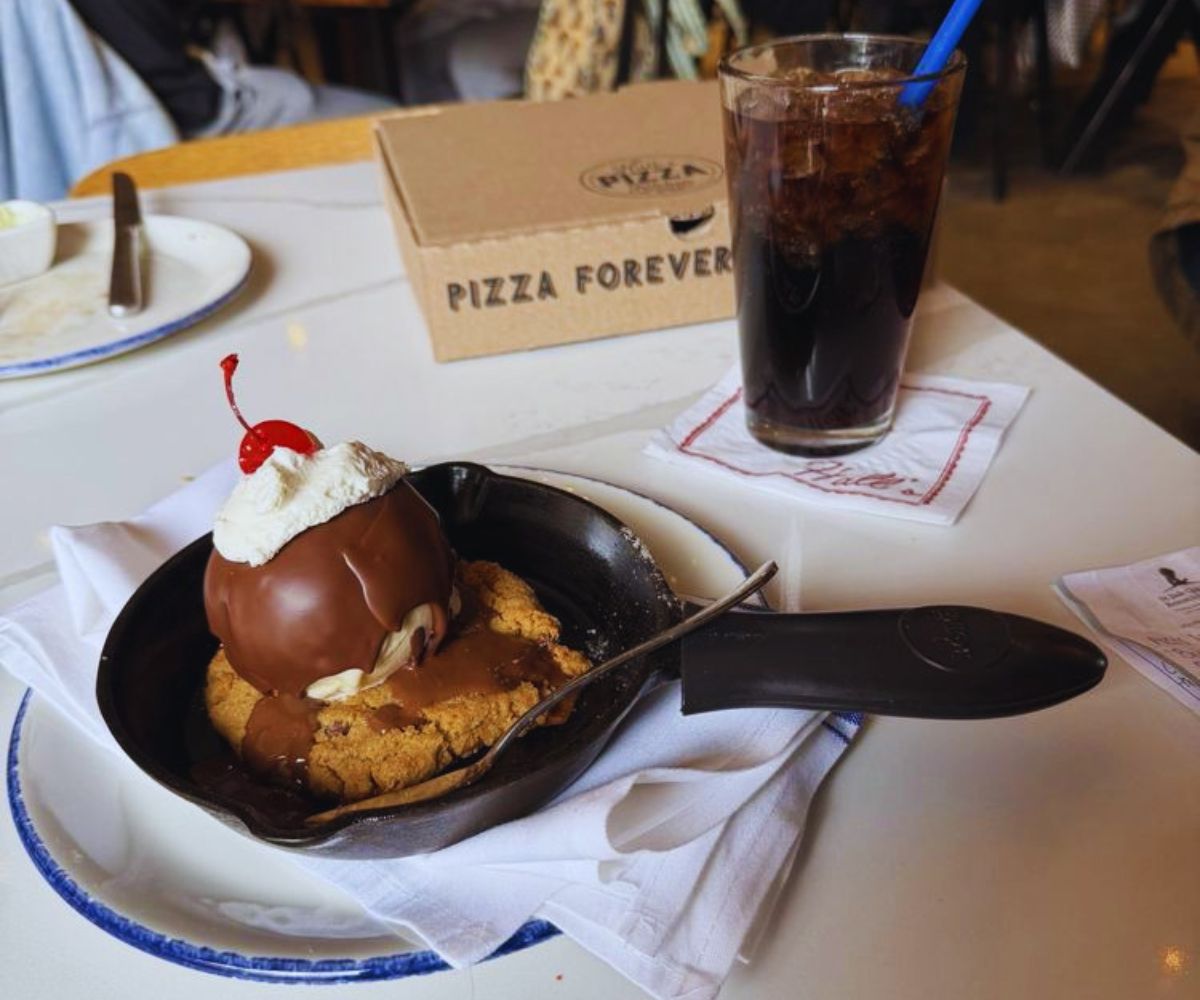 The Hall's Pizza Kitchen Salted Caramel Chocolate Chip and Ice Cream in a Skillet