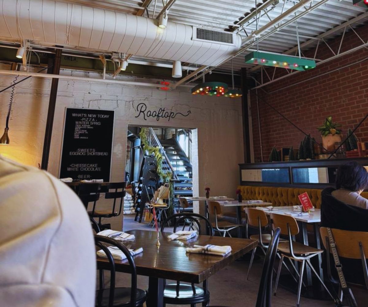 The Hall's Pizza Kitchen Dining Room & Rooftop Entrance