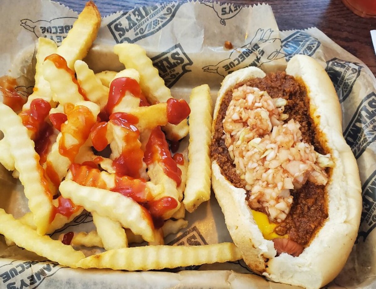 Food at Stamey’s Barbecue located in Greensboro NC. 