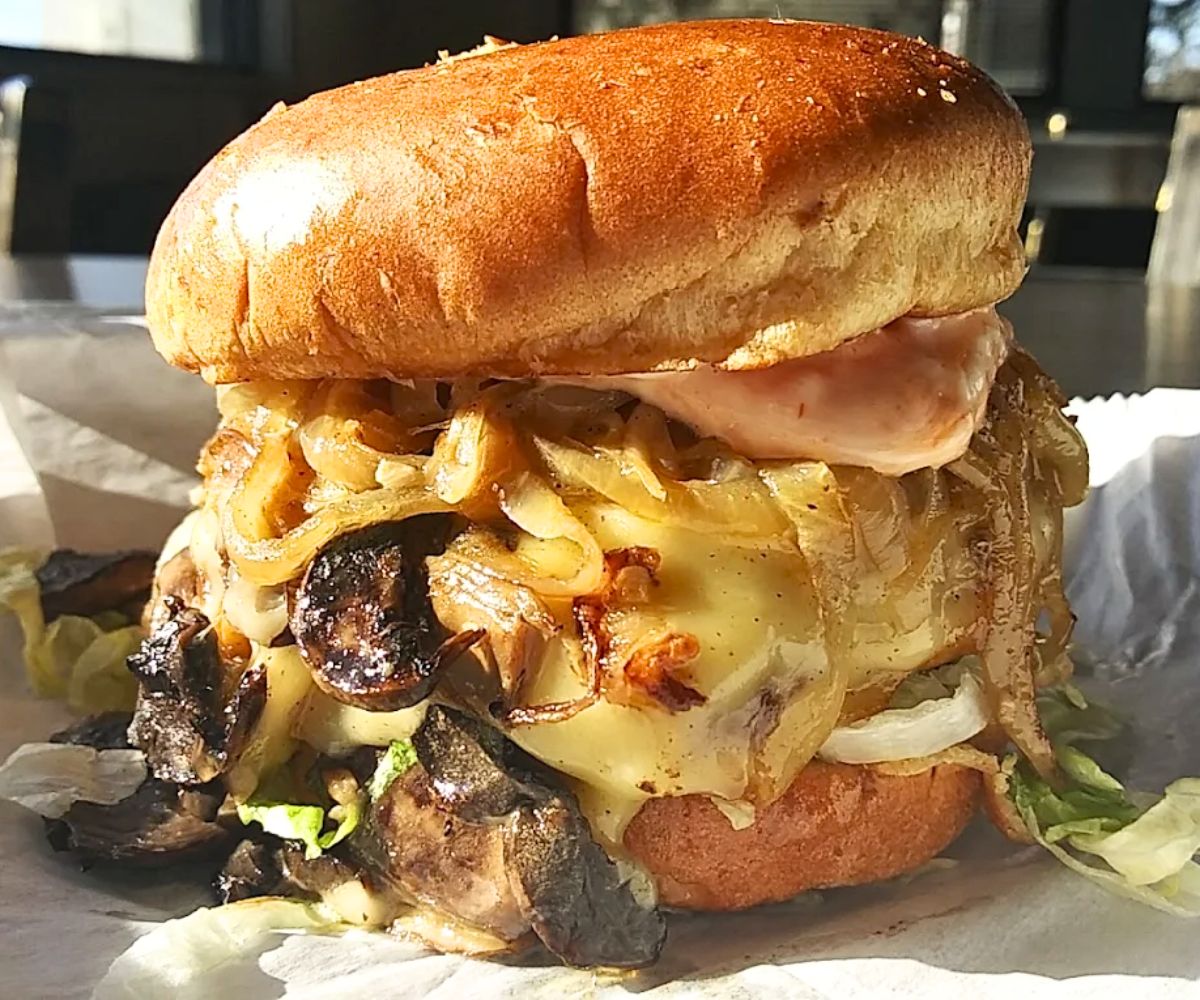 mushroom burger at freakin' unbelievable burgers in flint, mi