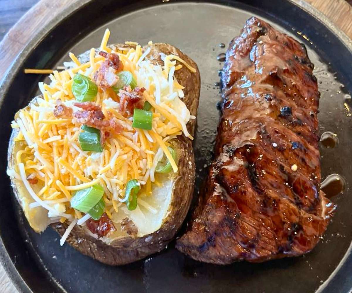 Jimmy Bean steak with loaded potato at Cunningham's on the Lake in Kearney, Nebraska