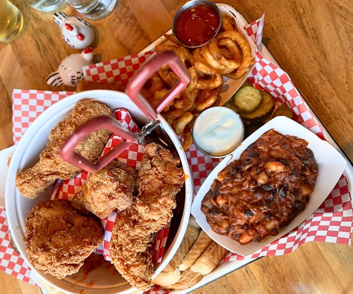 fried chicken bucket meal at Honeybird in East Providence, RI