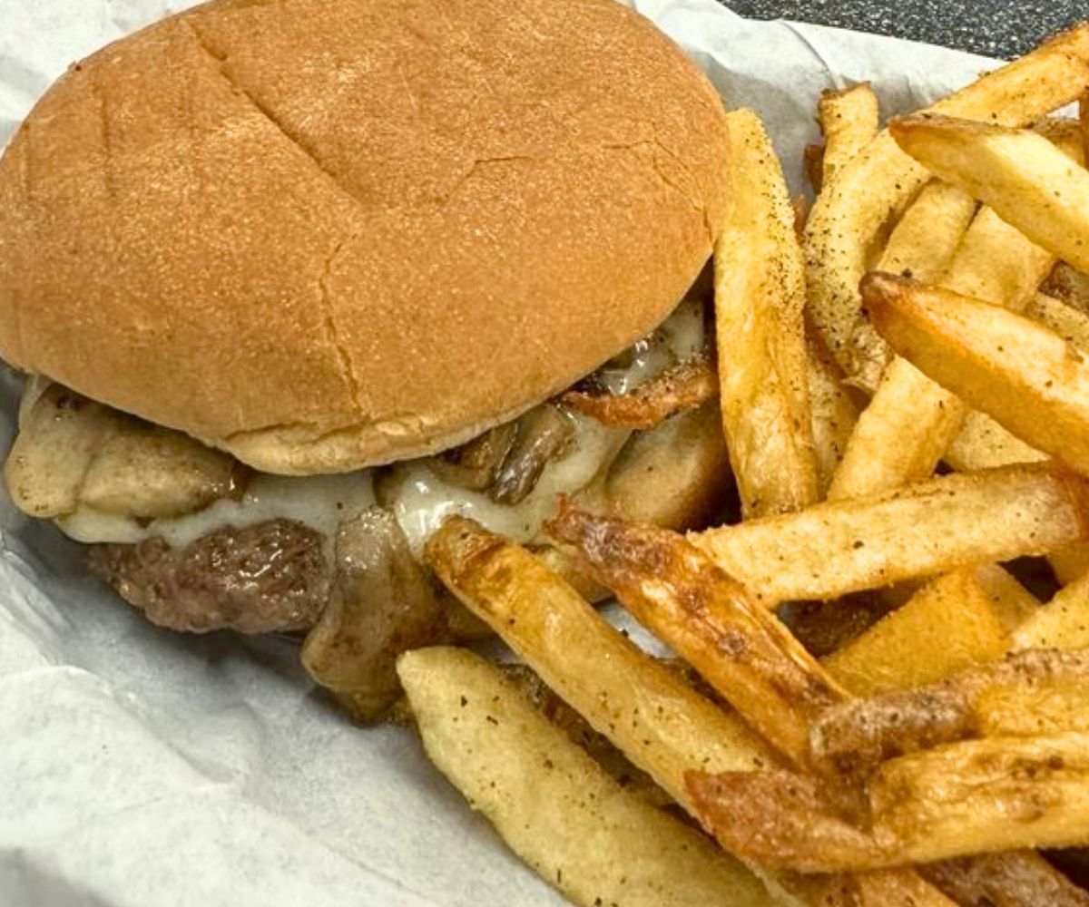 Mushroom Swiss Burger at Jeff's Burgers Dogs & Shakes in Jacksonville, North Carolina