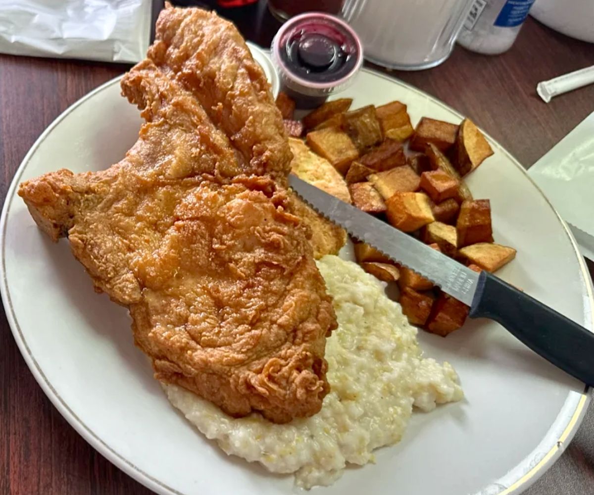 Pork Chop Breakfast at Biscuits & Jamz in Lake Charles, Louisiana