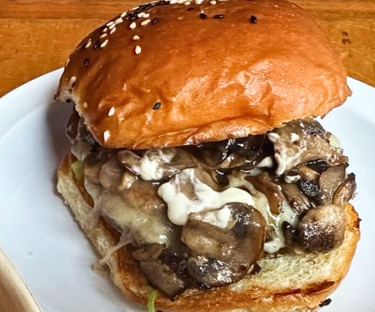Mushroom Swiss Burger at Black Cow Burgers & Fries in Portland, Maine