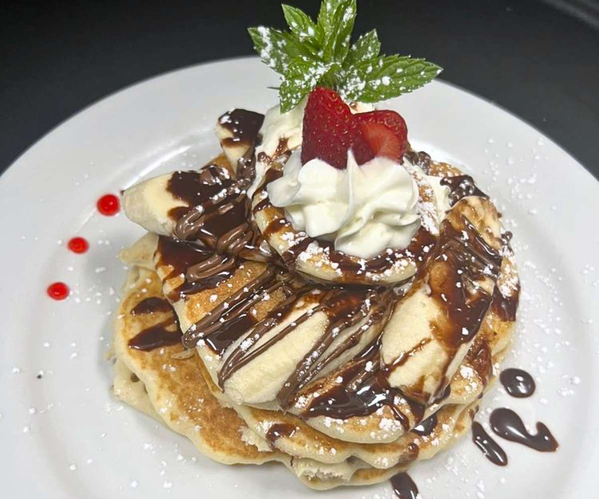Triple Chocolate Pancakes at Brasas Pancake House in Cicero, IL