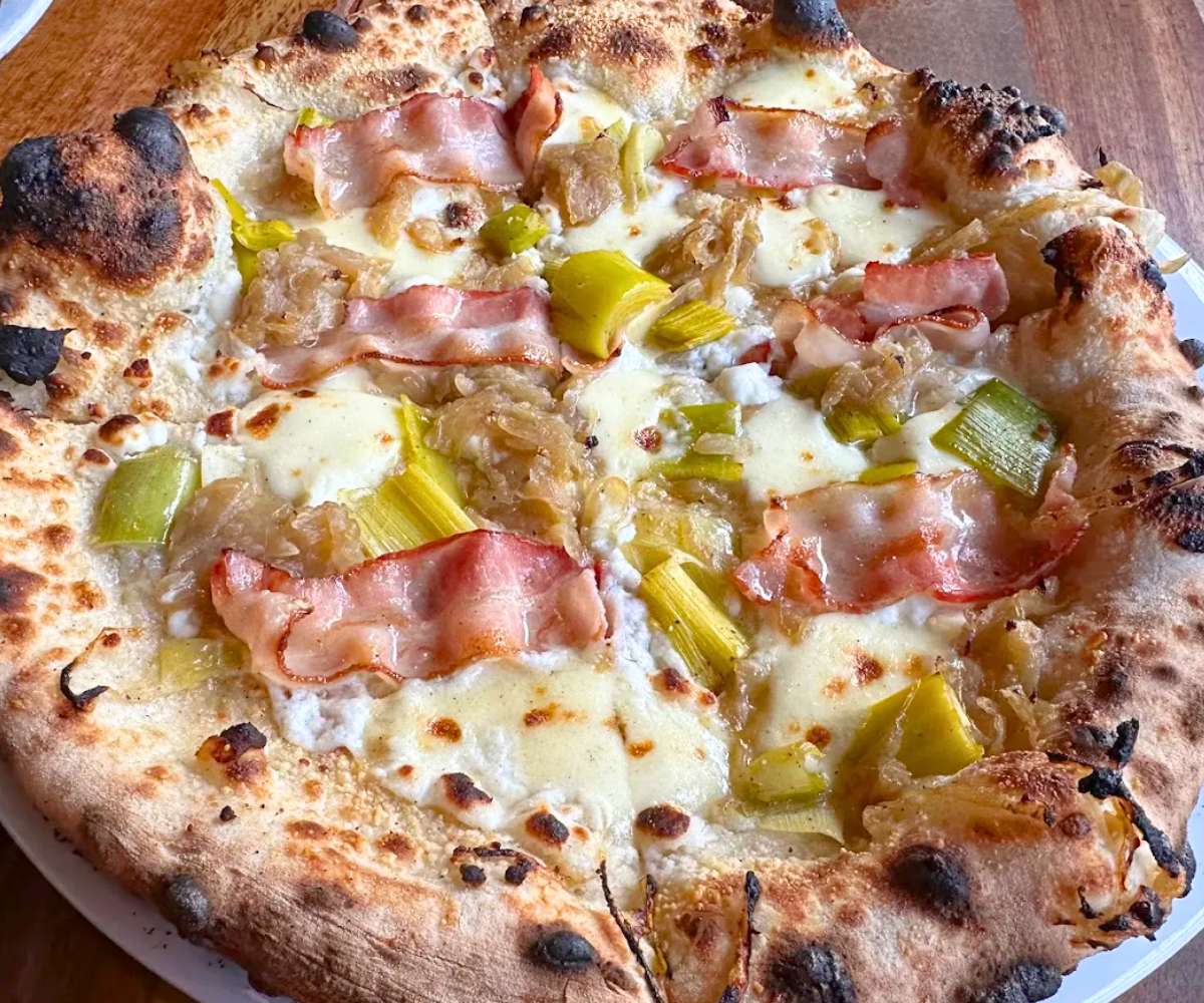 Bacon, Goat Cheese & Oven-Roasted Leeks at Life of Pie Pizza in Portland, Oregon