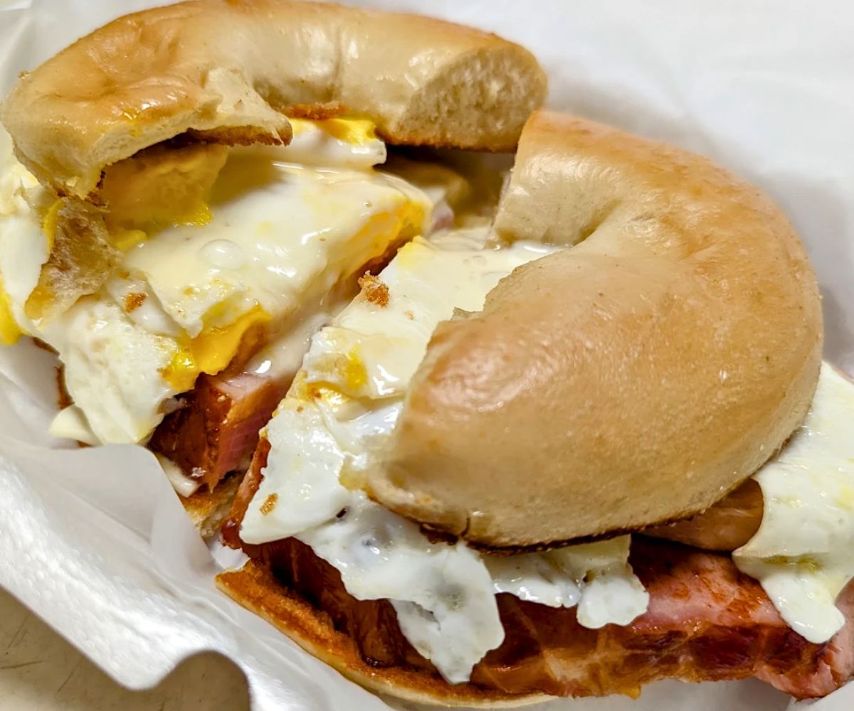 Egg & Cheese Breakfast Sandwich on a Grilled Bagel at Athena's in Cranston, Rhode Island