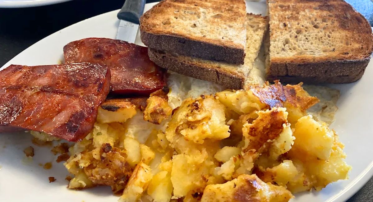 Eggs with Portuguese Sausage at Athena's in Cranston, Rhode Island