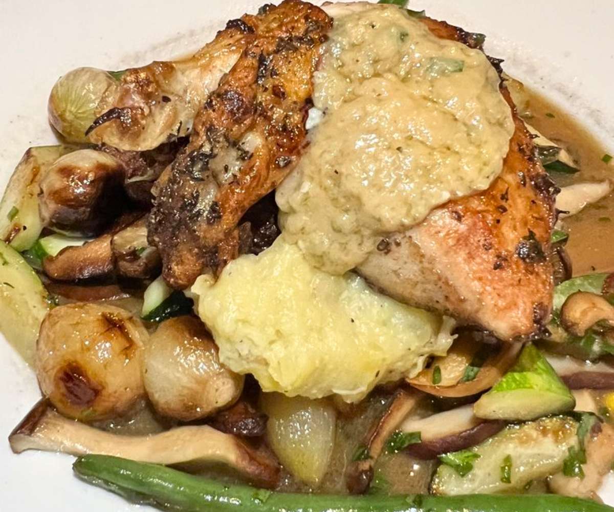 Herb Cured Brick Pressed Chicken at Max's Trumbull Kitchen in Hartford, Connecticut