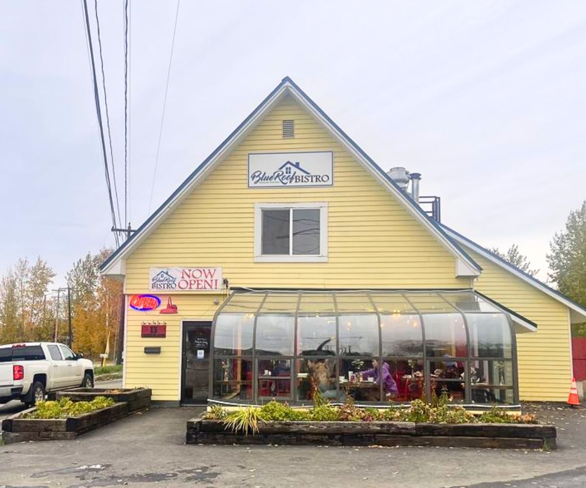 exterior of Blue Roof Bistro in Fairbanks, Alaska