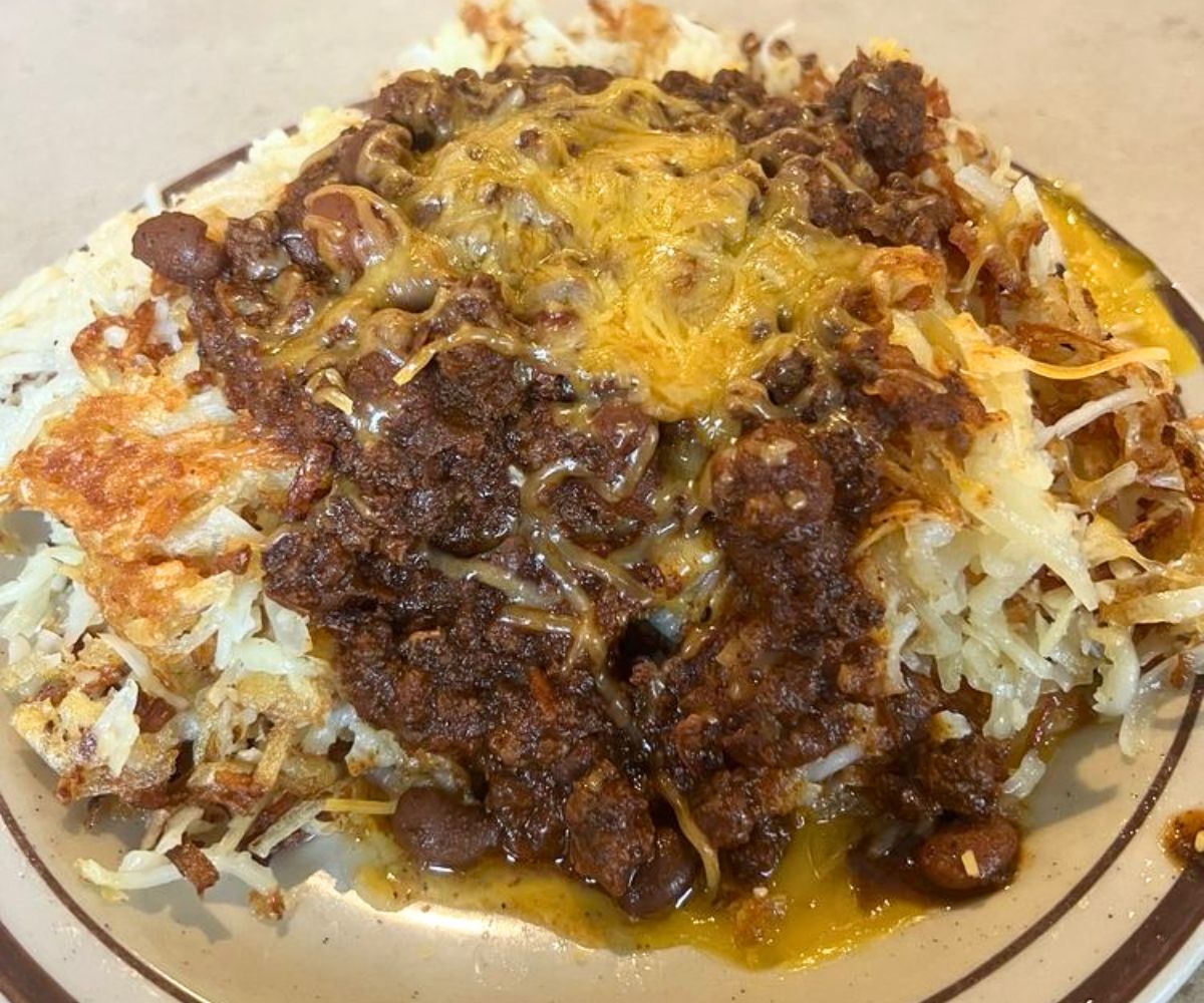 Chili Cheese Stuffed Hash Browns at The Pancake Place in Green Bay, Wisconsin