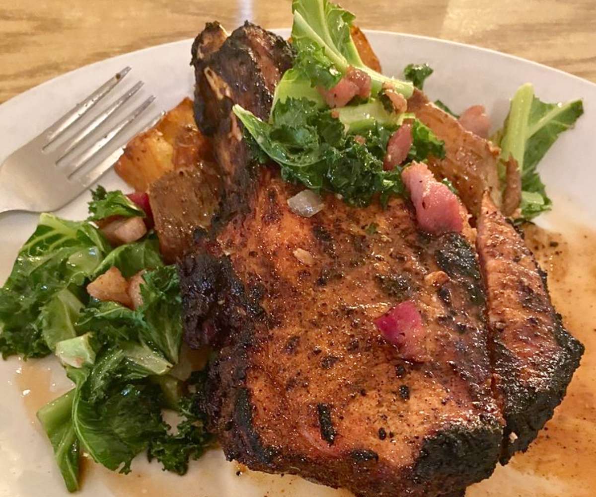 Smoke Bone-In Pork Chop at Chala's Wood Fire Grill in Mesilla, NM