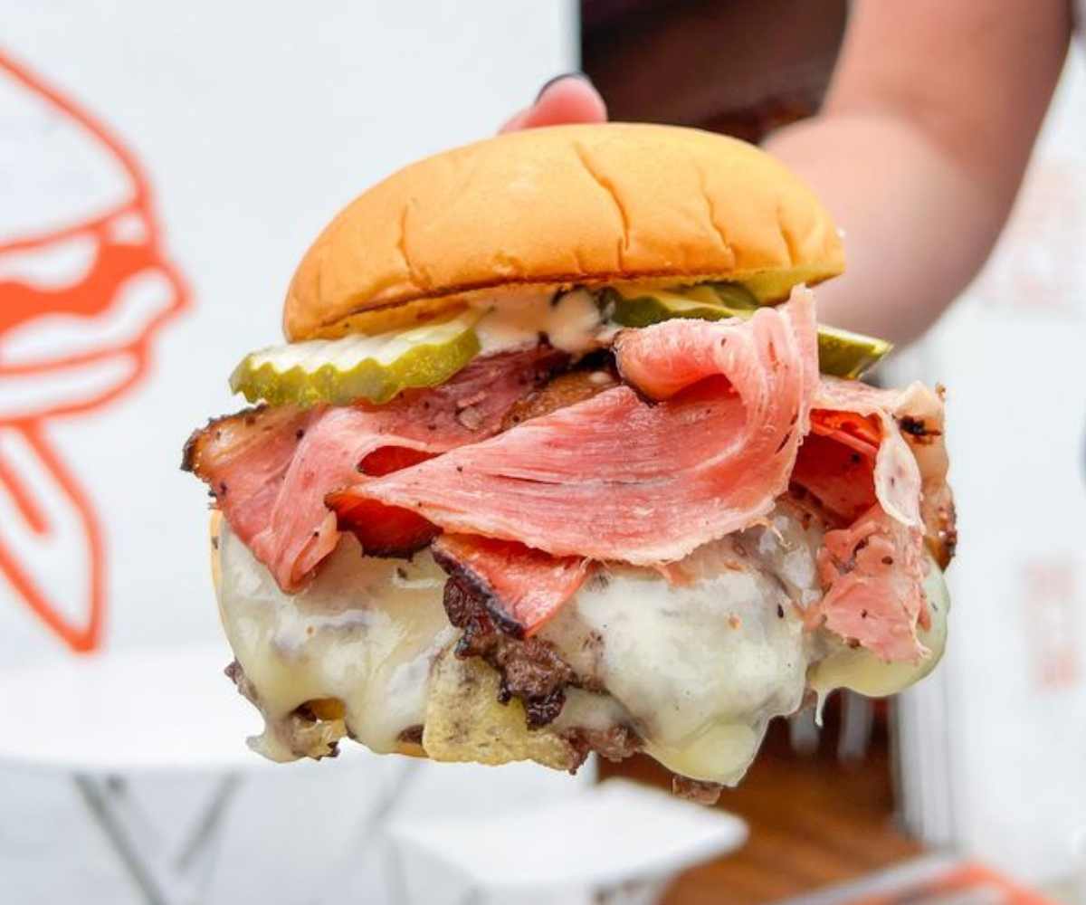 pastrami burger at proudly serving in Long Beach, CA