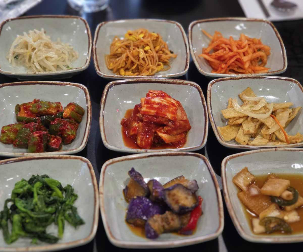 side dishes panchan at Hankki Korean Restaurant in Sacramento, CA