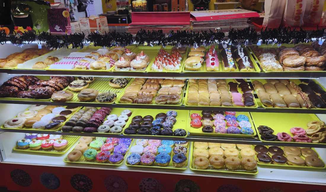 donut display at crispy donuts in wichita kansas