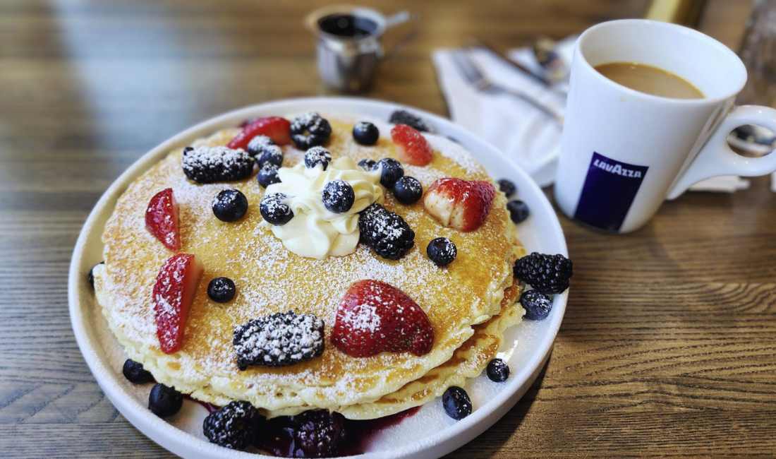 pancakes with fruit at Goldie's Brunch Boutique in Somers, WI
