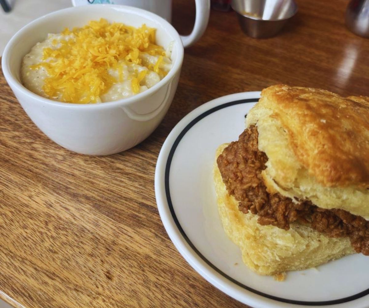 Town Biscuits Chicken Sandwich and Grits