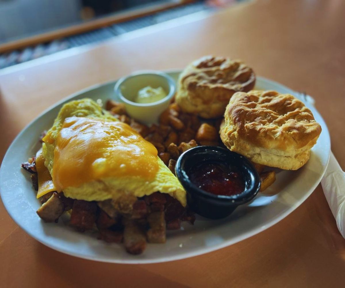 Biscuits Cafe - Meat Lovers Omelet with Biscuits and Red Potatoes