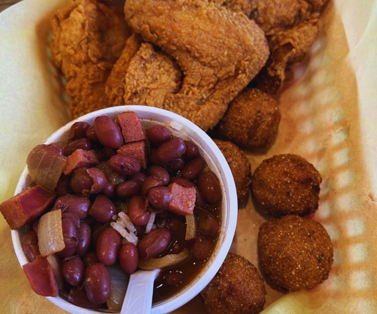 Louisiana Fried Chicken & Wings - Beans and Rice, Chicken and Hush Puppies