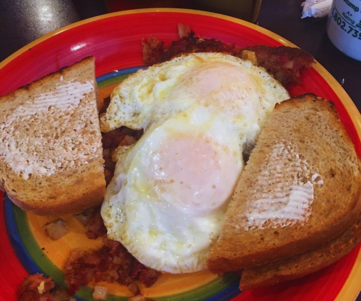 Jim's On Main - Eye Opener - Hash, Two Eggs, Rye Toast