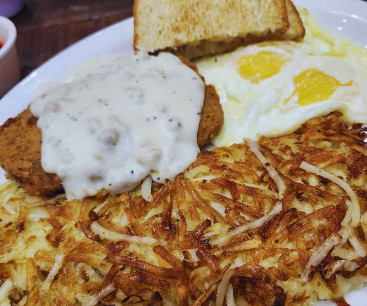 Biscuits Cafe - Chicken Fried Steak with Eggs and Toast