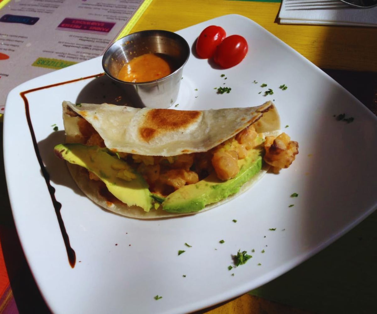 Lolitas Bistro - Baja Style Lobster Taco Saffron Rice, Creamy Chipotle, Avocado, and Black Beans