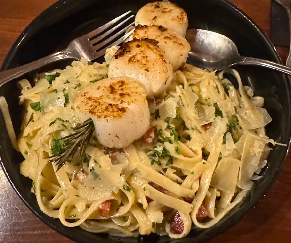 Scallops Carbonara at Fish Bones Grill in Lewiston, Maine