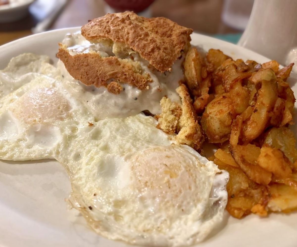 Sausage Gravy and Biscuits at Back Country Cafe in Killington, VT