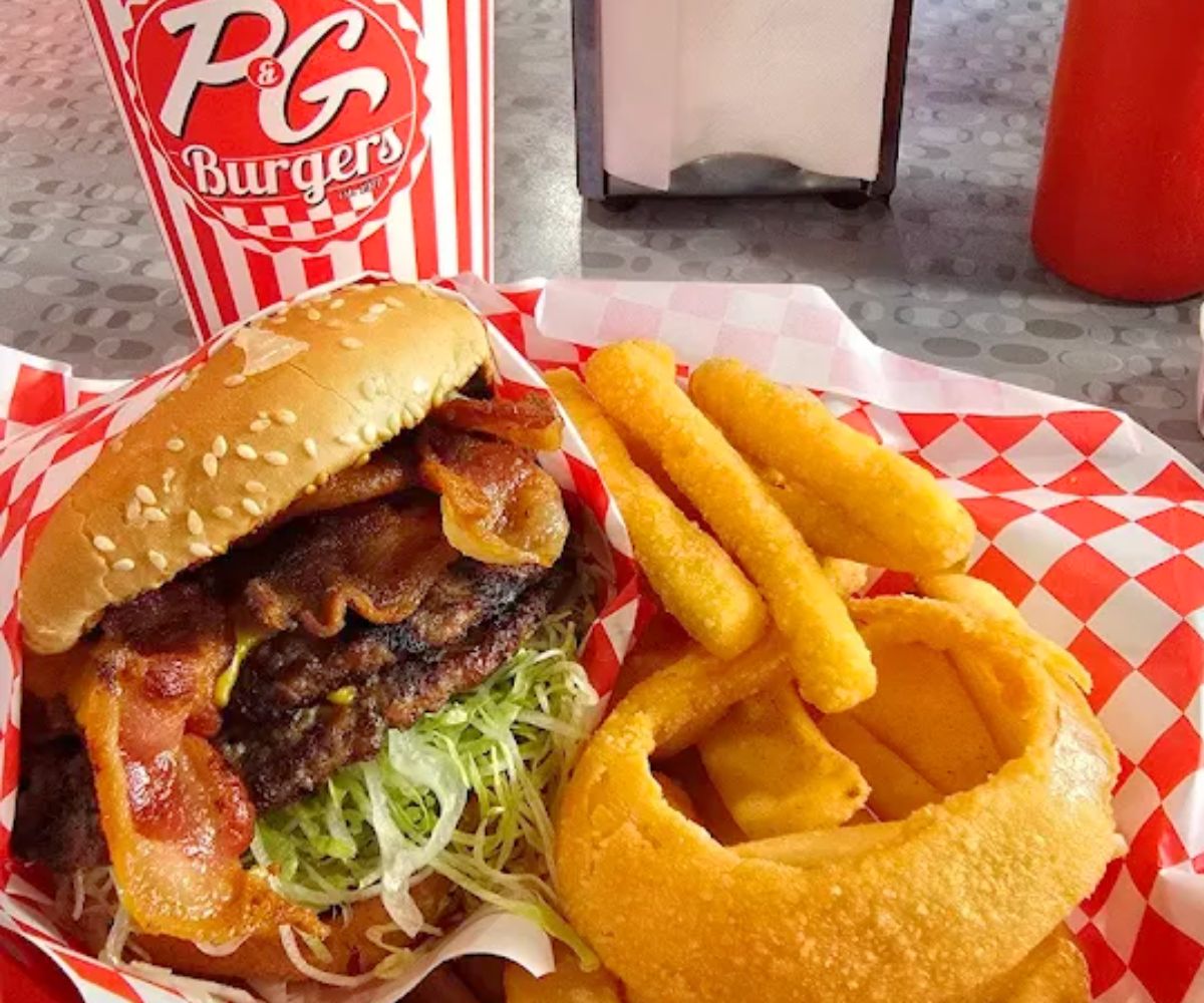 Double Bacon Cheeseburger at P&G Burgers at Colton, CA
