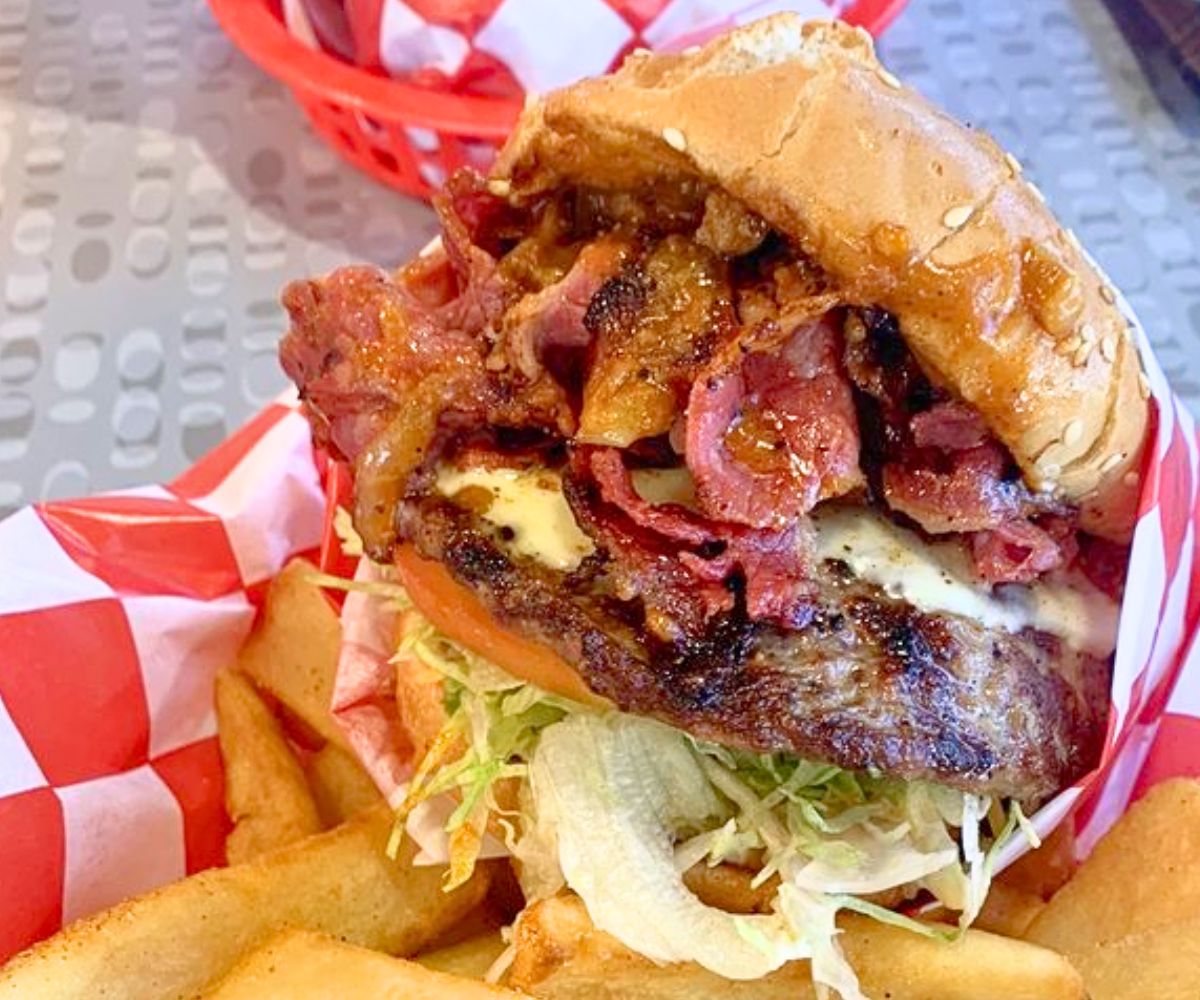 Pastrami Chili Cheeseburger at P&G Burgers in Calton, CA