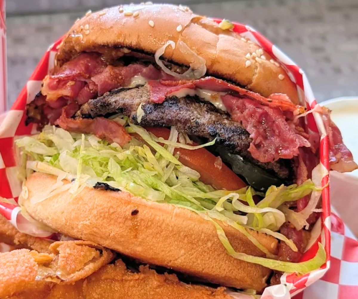 pastrami cheeseburger at P&G Burgers in Colton, California