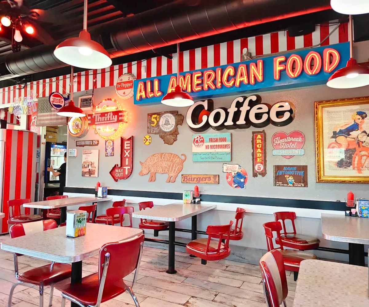 interior of P&G Burgers in Colton, California