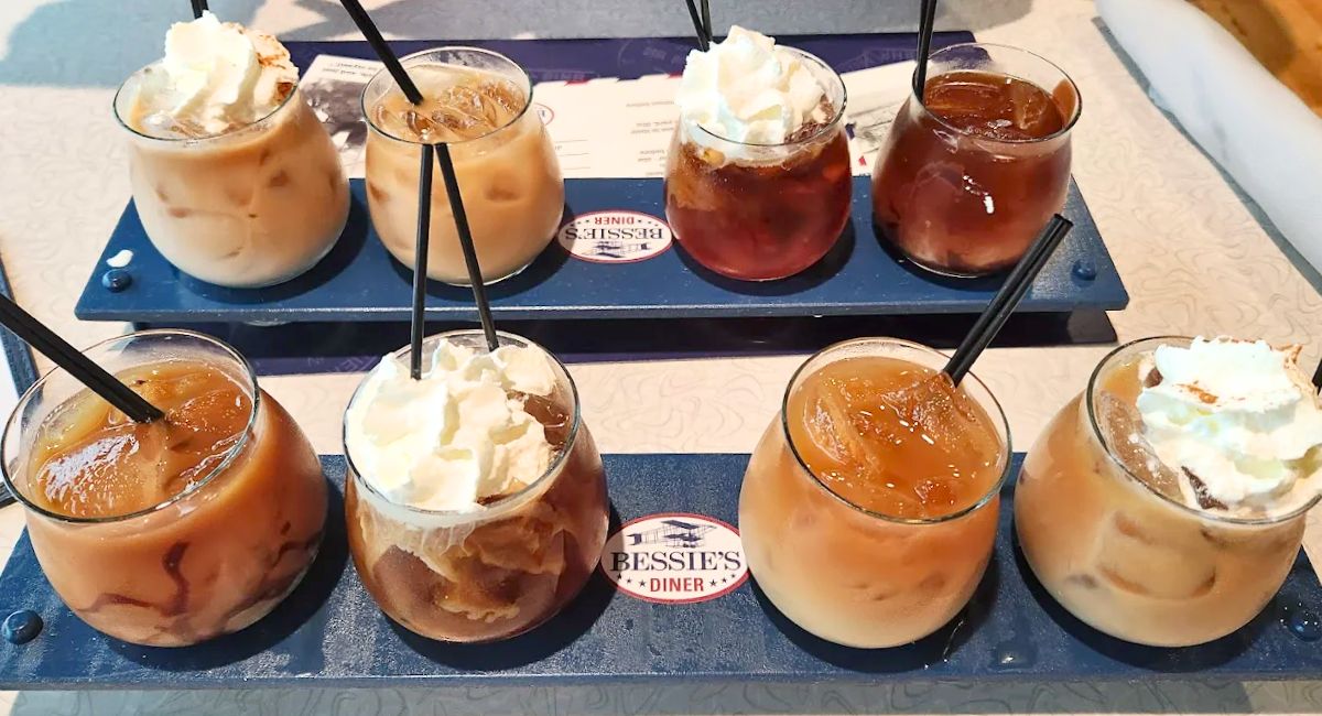 iced coffee flight at Bessie's Diner in Janesville, Wisconsin
