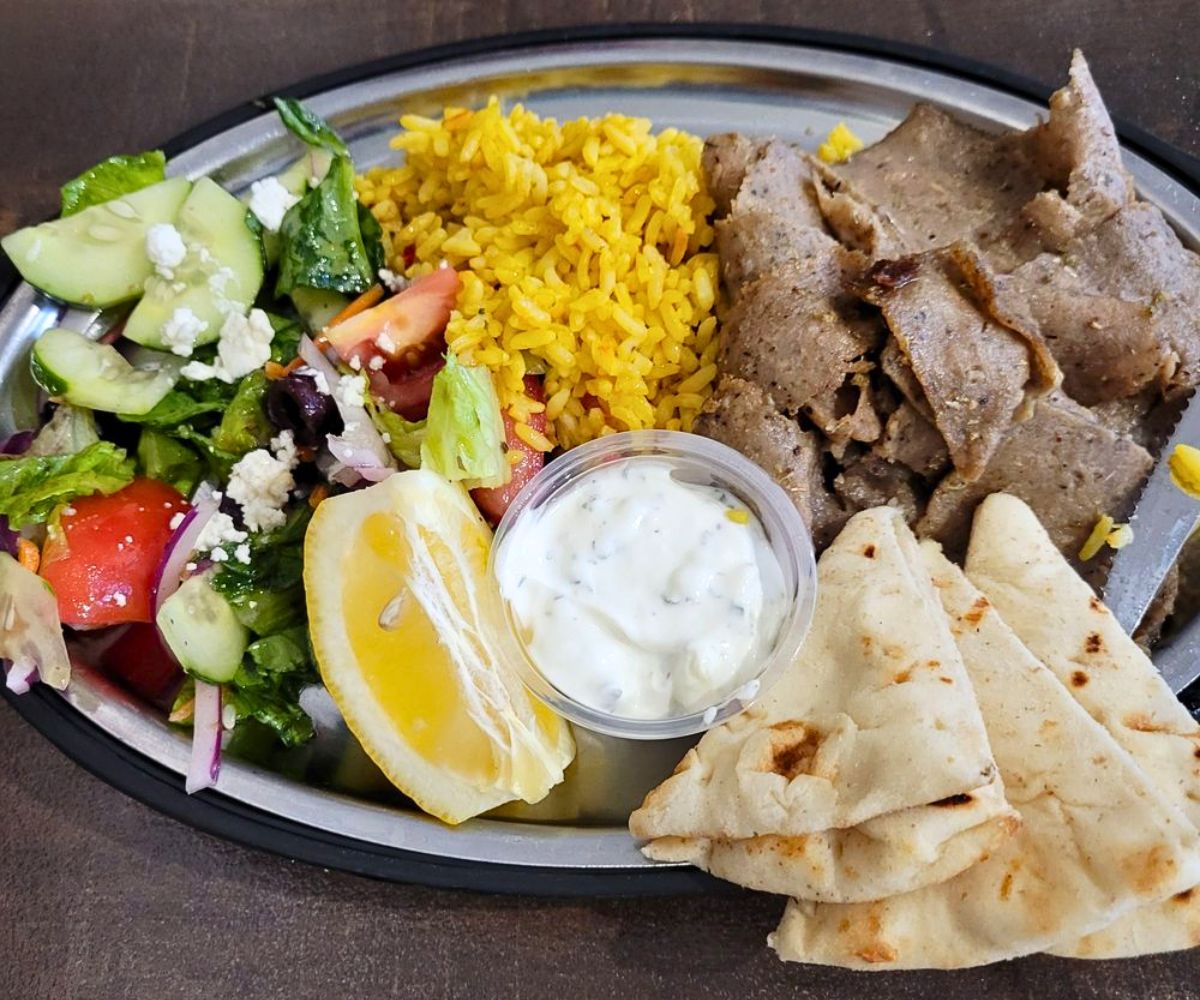Lamb and Beef Gyro Plate at Olive Branch Grill in Centennial, Colorado
