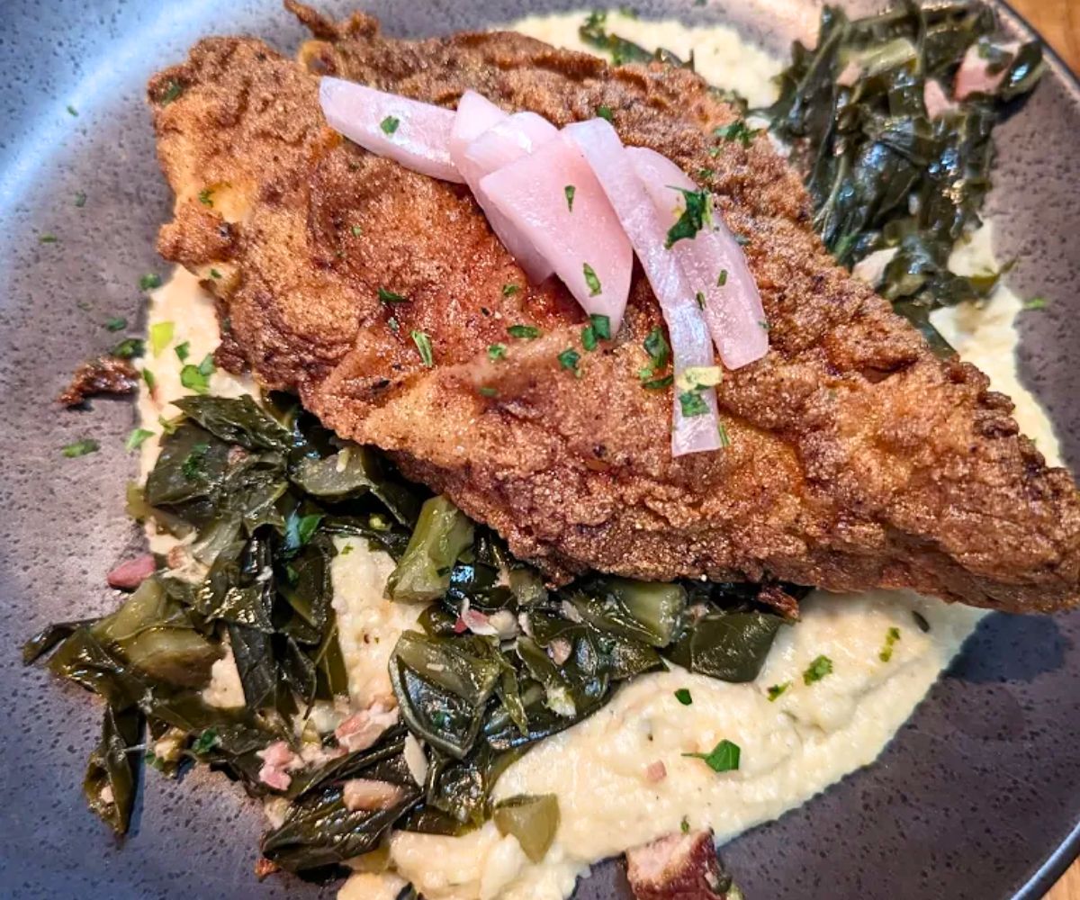 Alabama Catfish with Gouda Grits at River in Tuscaloosa, Alabama